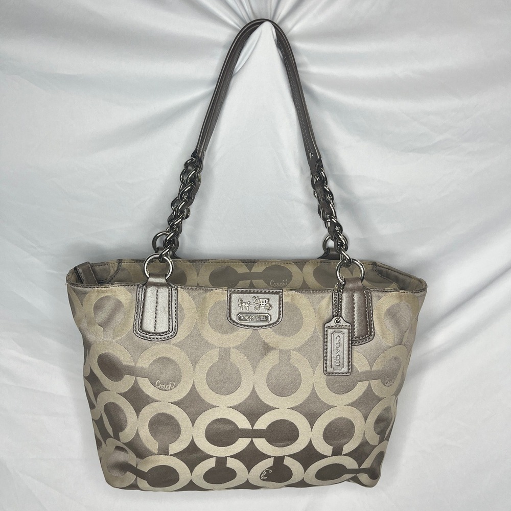 Coach Op Art Chainlink Tote Bag‎ Purse Satchel Designer Blue and Beige Handbag